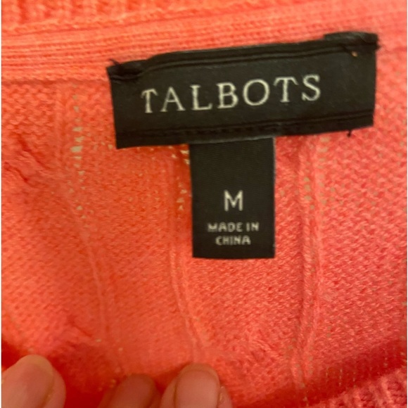 Talbots pull over Salmon color sweater size M , sleeve buttons, lambs wo… - Picture 2 of 5